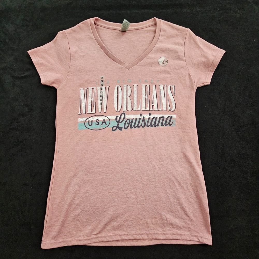 New Orleans Louisiana Pink Short‎ Sleeve Cotton Blend V-Neck T-Shirt Women's S